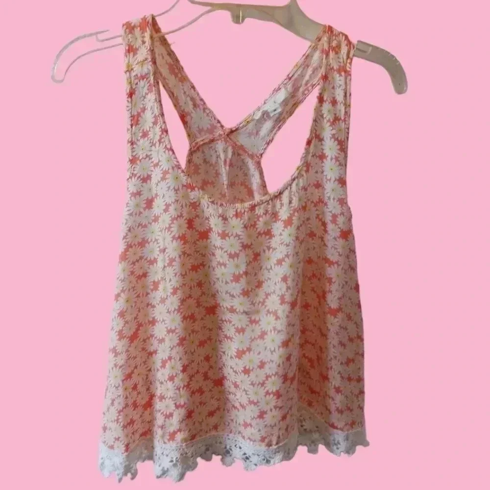 Mine daysi lace tank top sleeveless size M orange/wht/yellow - Picture 1 of 6